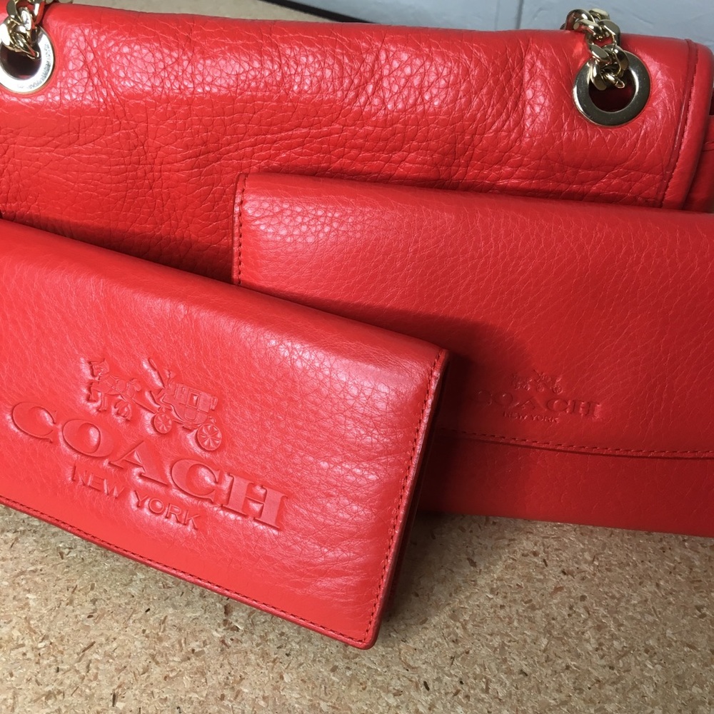 Coach purse wallet check book orange